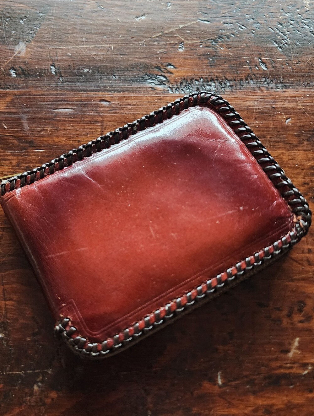 Vintage Hand Stitched Handmade Real Cowhide Leather Billfold Wallet Mahagony